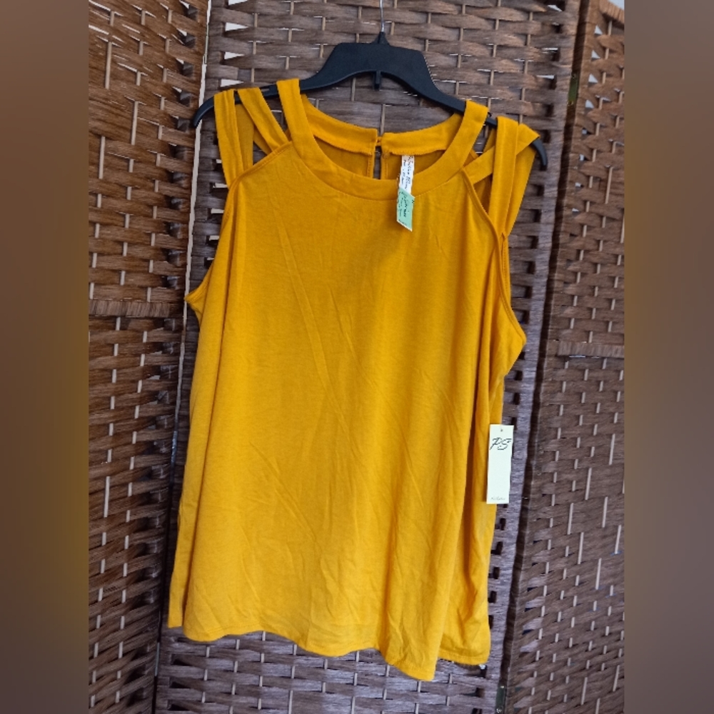 Per Seption Open Shoulder Strappy Sleeveless Tank Top 1X